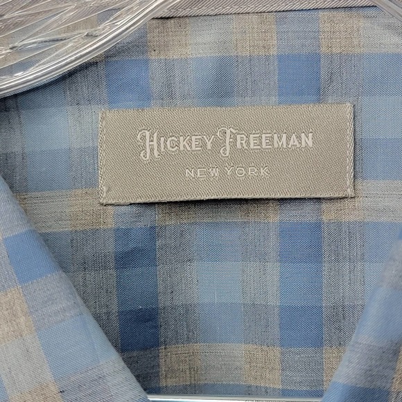 NWT Hickey Freeman Mens CRISP Blue Silver Plaid Long Sleeve Button Down Shirt XL - Picture 6 of 12